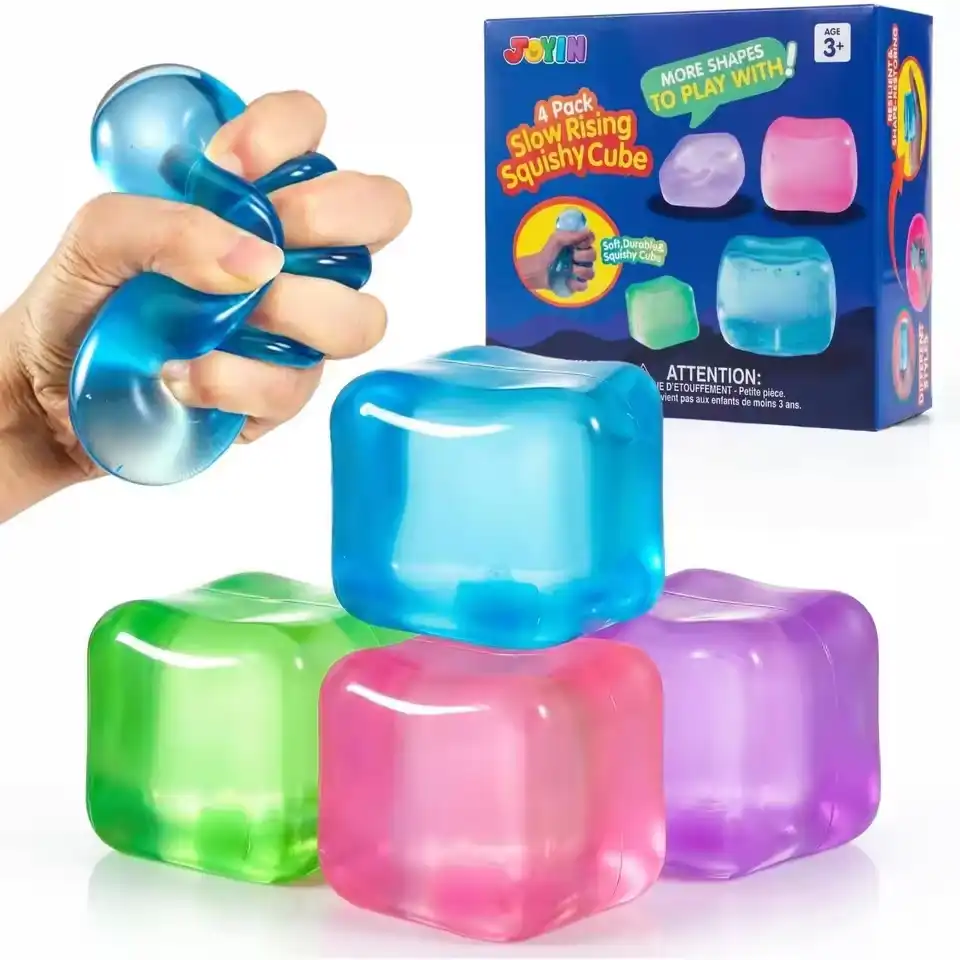 4Pcs Ice Cube Squishy Fidget Toy Soft Resilient Stress Relief Squeeze Cube Toy Automatic Rebound